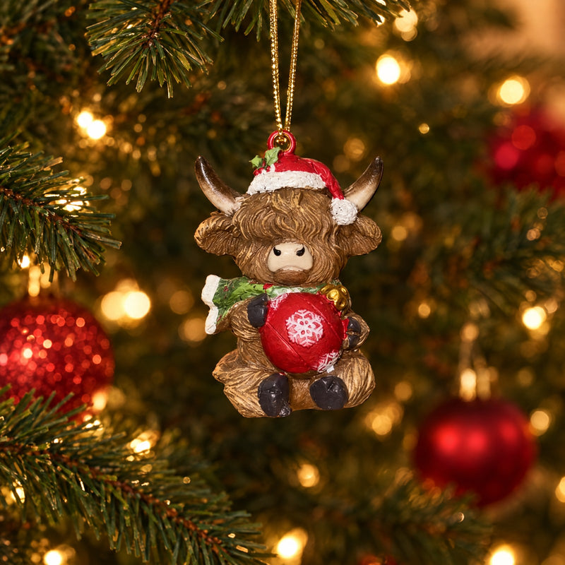 Highland Cow Christmas Bauble Ornament, Set of 2