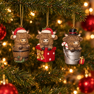 Highland Cow Christmas Ornaments, Set of 3