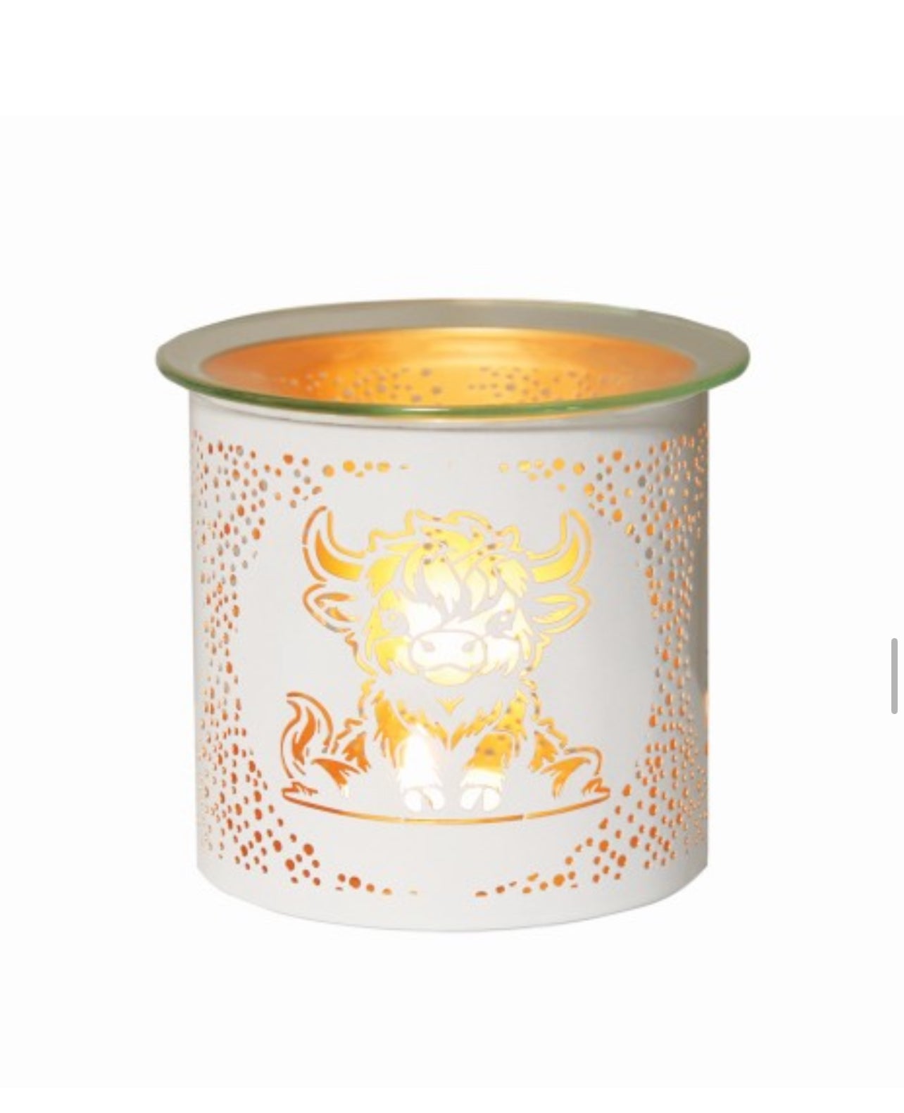 White Highland Cow  Metal Tealight Burner