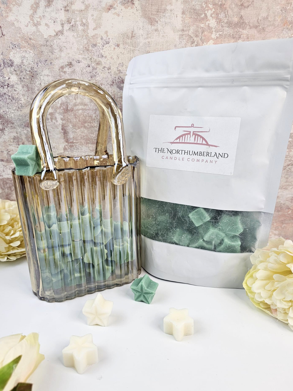 Glass Handbag Vase & Wax Melt Pouch Bundle - AMBER