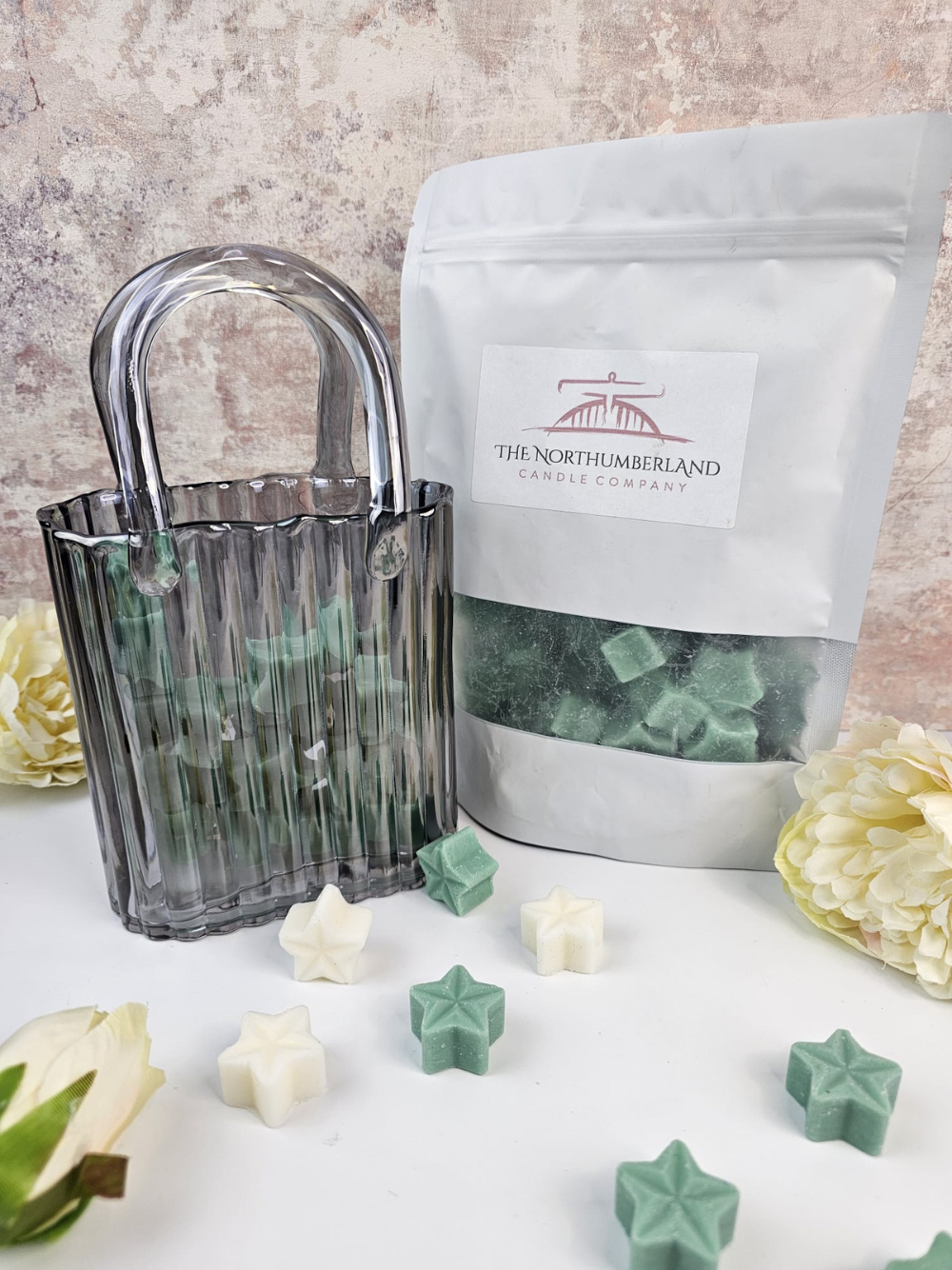 Glass Handbag Vase & Wax Melt Pouch Bundle - GREY