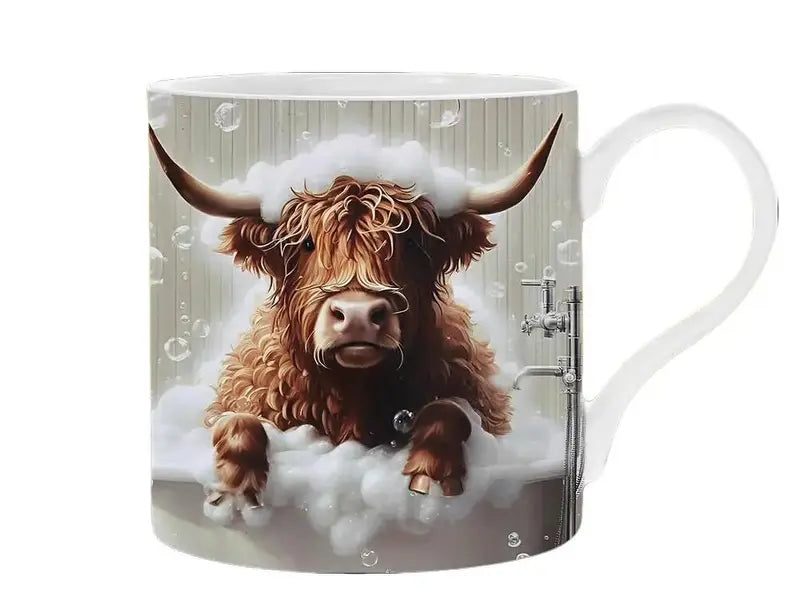Highland Cow In Bat Tub Mug, Tea Cup, Coffee Mug