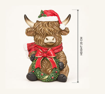 Highland Cow Christmas Figurine with Top Hat