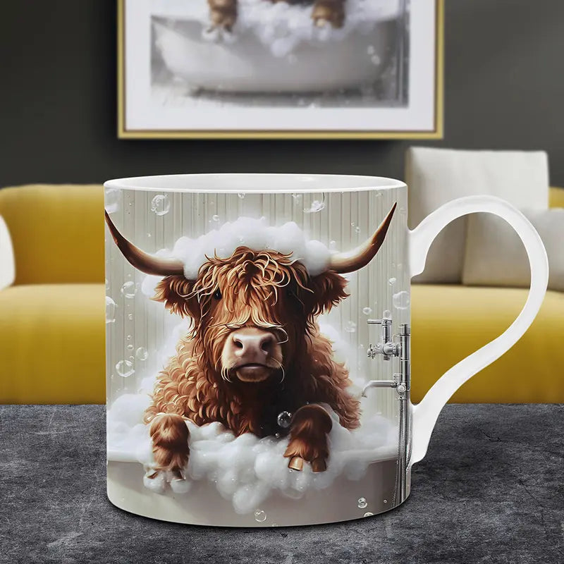 Highland Cow In Bat Tub Mug, Tea Cup, Coffee Mug