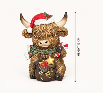 Highland Cow Christmas Figurine, Seated