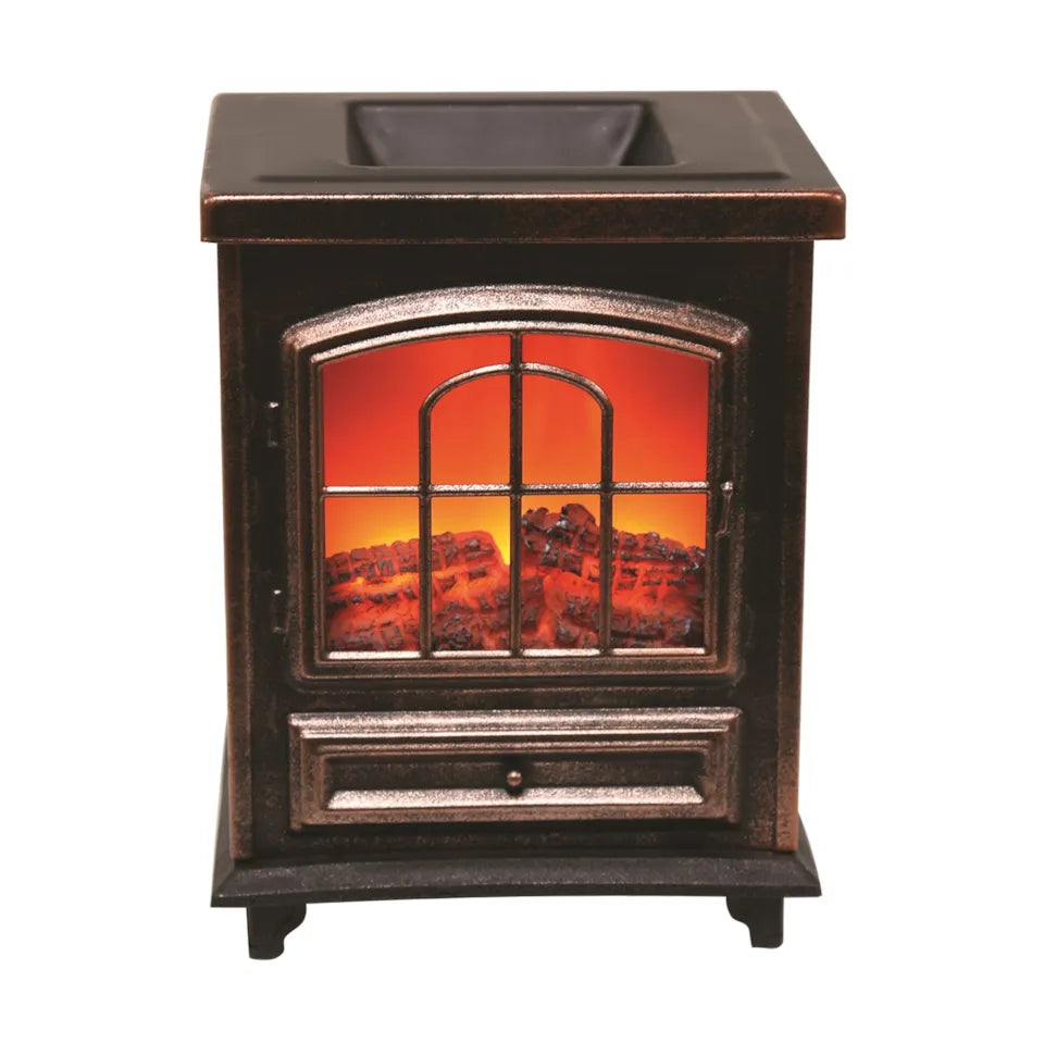 LED Log Burner Electric Copper Colour Wax Melt Burner Switch Operated 16cm with Unique Burning Ember Flame Effect & On/Off Function (AR2356)