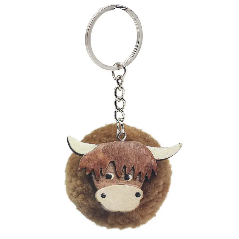 Highland Cow Wooden Keyring - Cute and Stylish Accessory for Keys