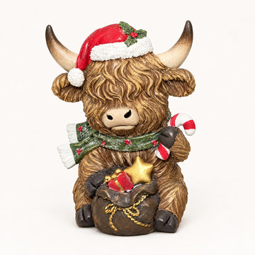 Highland Cow Christmas Figurine, Seated