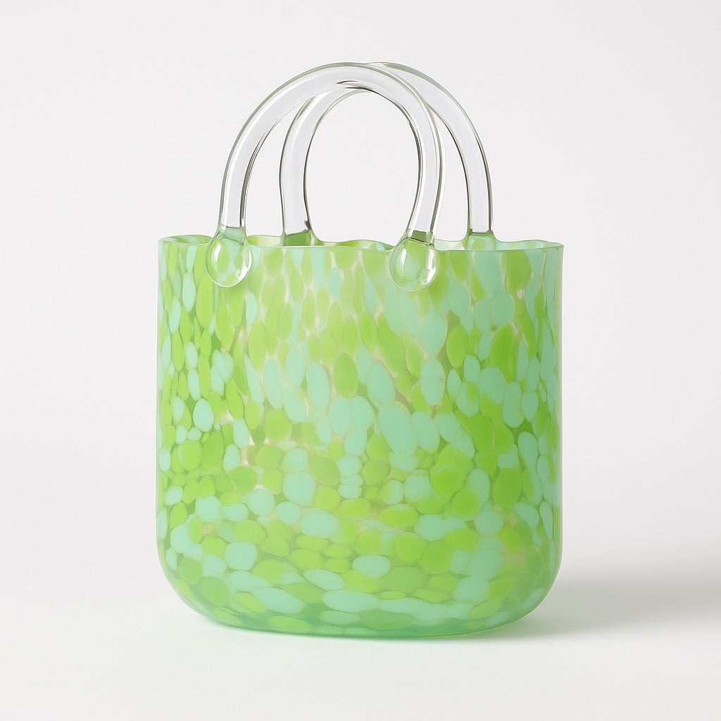 Glass Handbag Vase & Wax Melt Pouch Bundle - GREEN FLECK