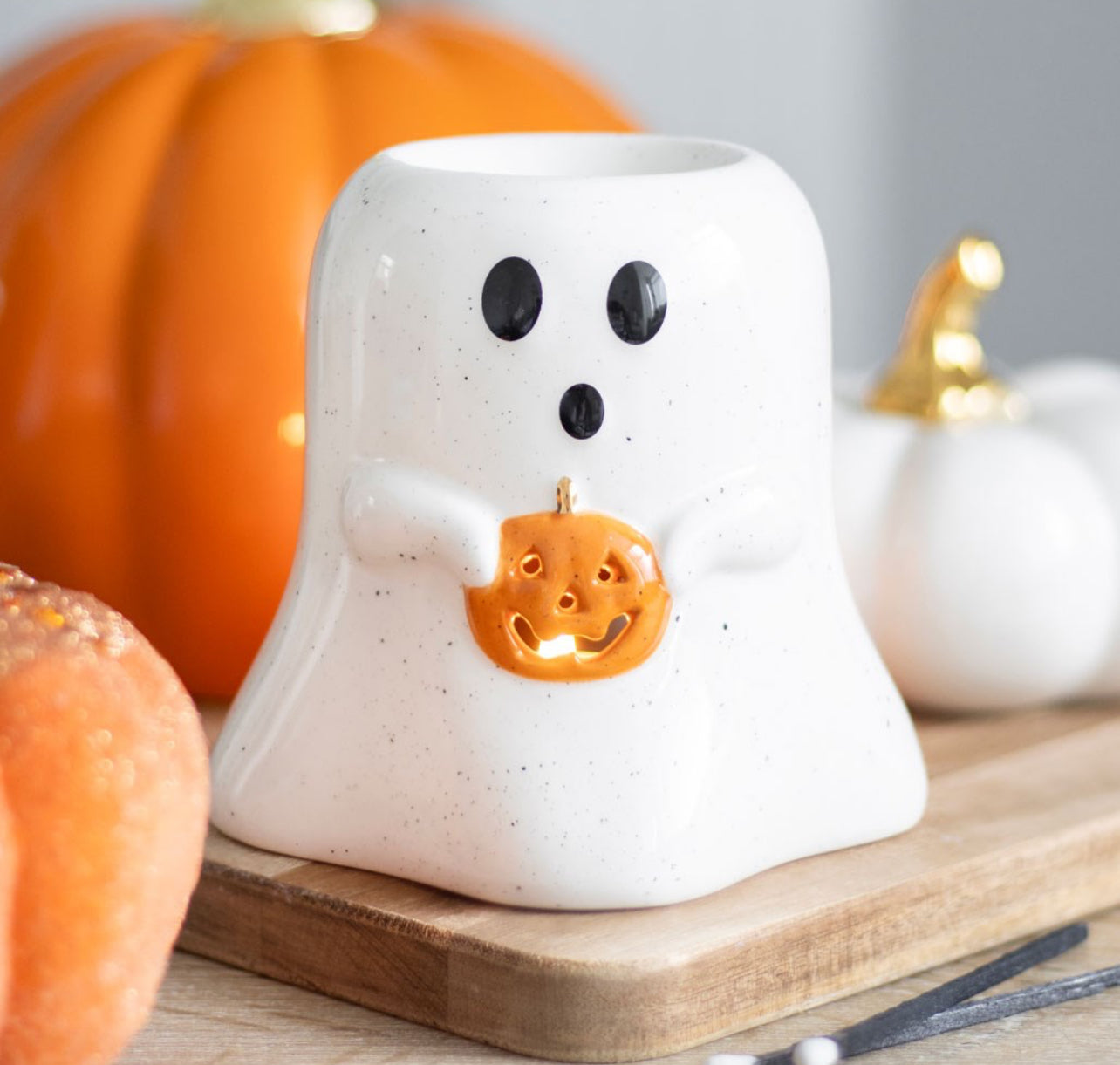 Ghost Tealight Burner with Pumpkin