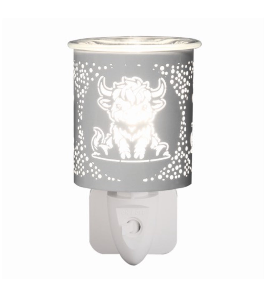 White Highland Cow  Plug In Burner