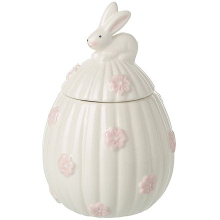 14cm Ceramic Egg Shaped Jar With Bunny