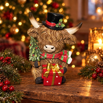 Highland Cow Christmas Figurine, Seated