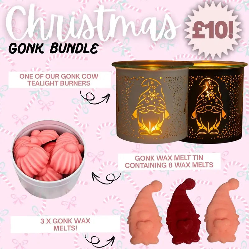 £10 GONK Mystery Christmas Bundle - Includes GONK  Tealight Burner, Gonk Wax Melt Tin, and 3 individual GONK Wax Melts in Festive Scents