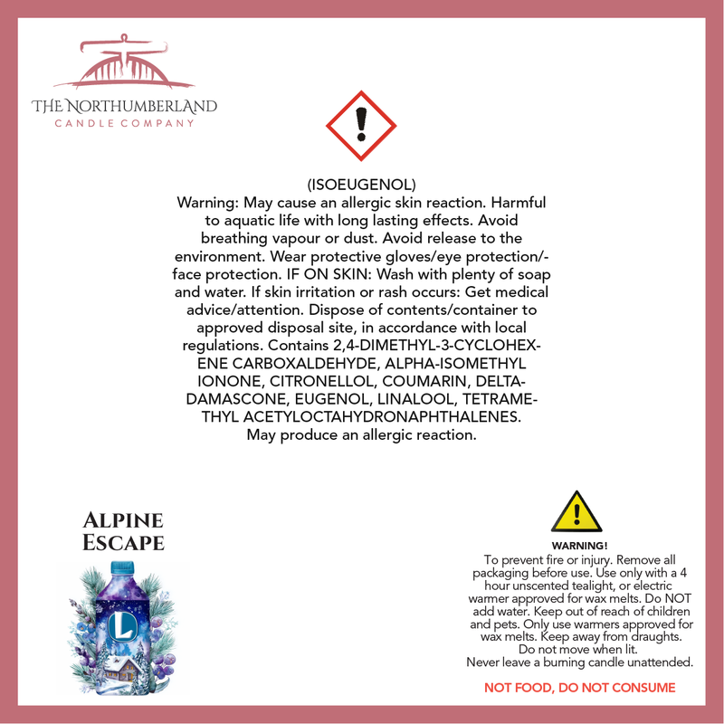 Alpine Escape - safety label, ingredients and warnings