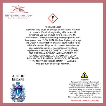 Alpine Escape - safety label, ingredients and warnings