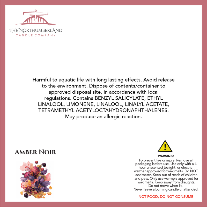 Amber Noir 50g Snap Bar - safety label, ingredients and warnings