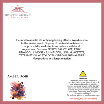 Amber Noir 50g Snap Bar - safety label, ingredients and warnings