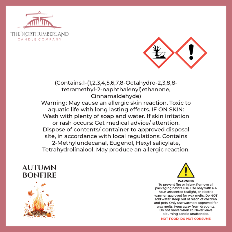 Autumn Bonfire 50g Snap Bar - safety label, ingredients and warnings