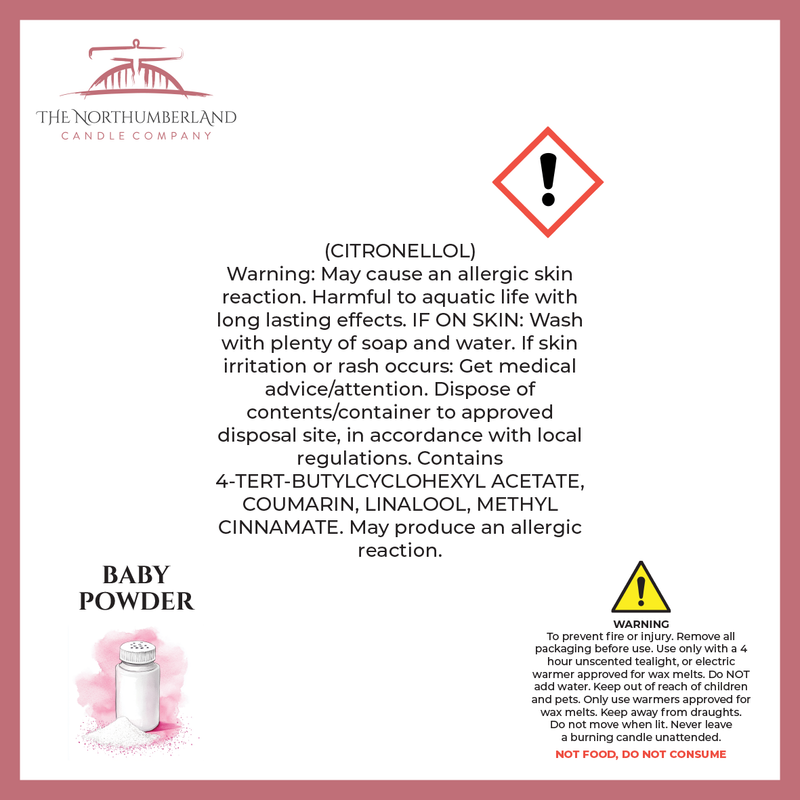 Baby Powder 50g Snap Bar - safety label, ingredients and warnings