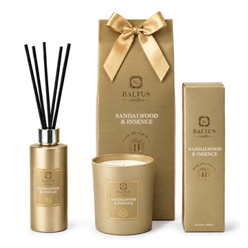 Baltus Luxury Gift Set in Sandalwood & Incense, diffuser, candle and room spray