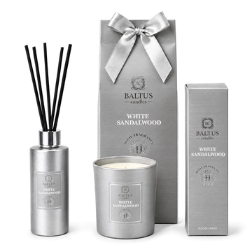 Baltus Luxury Gift Set in White Sandalwood, diffuser, candle and room spray