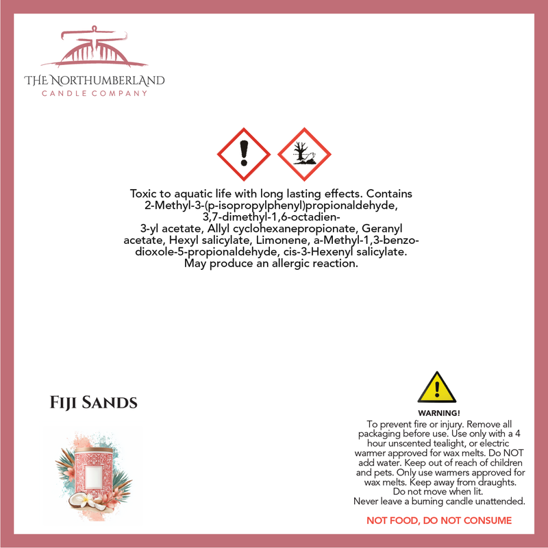 Fiji Sands 50g Snap Bar - safety label, ingredients and warnings