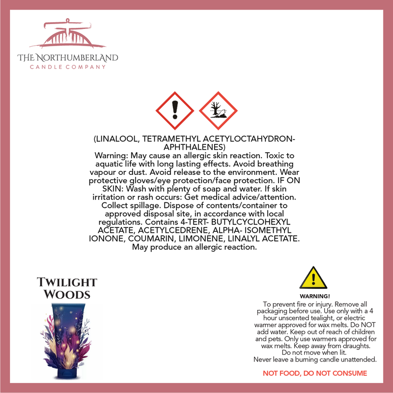 Twilight Woods 50g Snap Bar - safety label, ingredients and warnings