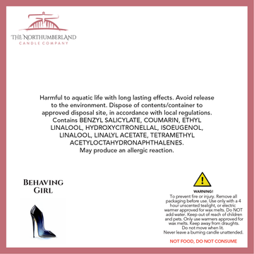 Behaving Girl 50g Snap Bar - safety label, ingredients and warnings