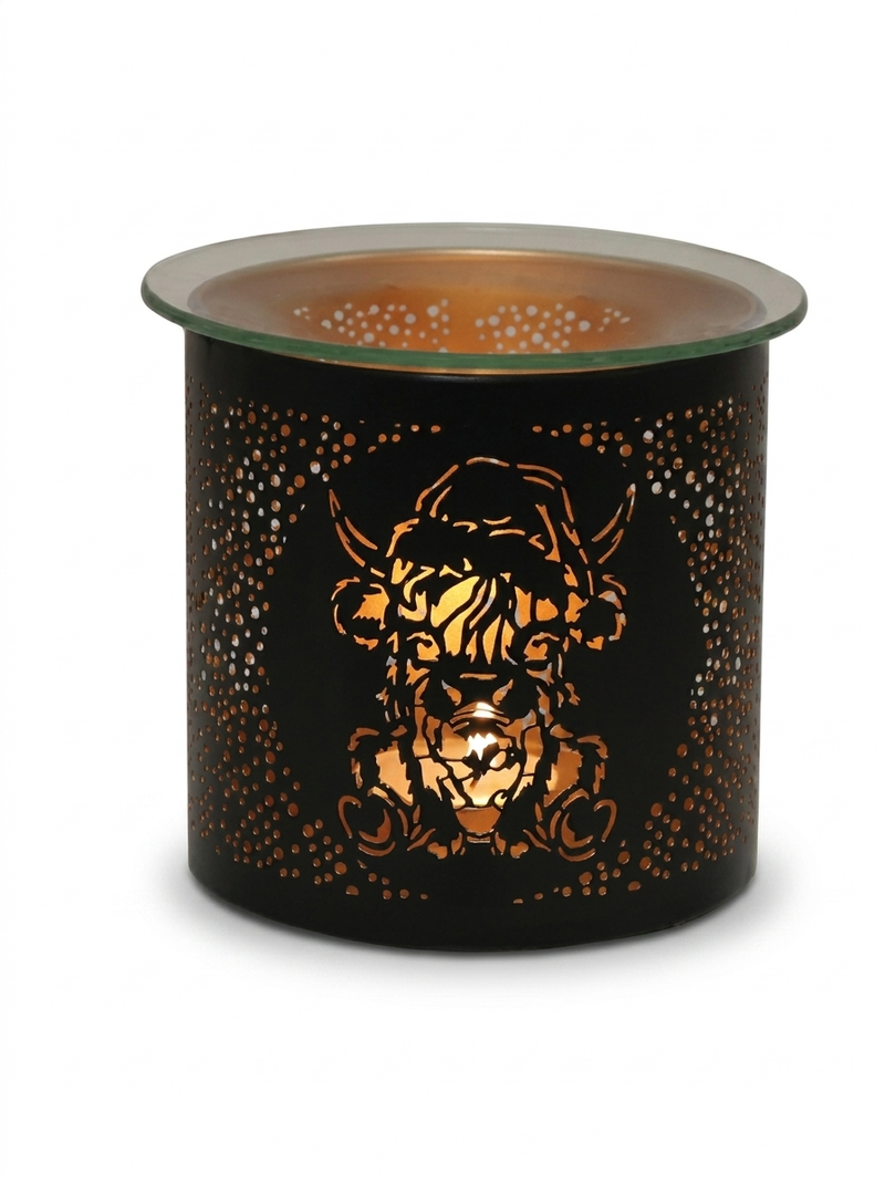 Black Christams Highland Cow Metal Tealight Burner