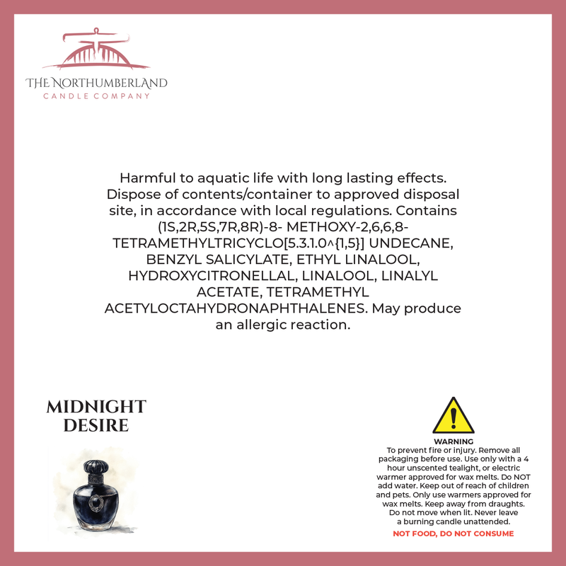 Midnight Desire  50g Snap Bar - safety label, ingredients and warnings