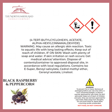 Black Raspberry & Peppercorn 50g Snap Bar - safety label, ingredients and warnings
