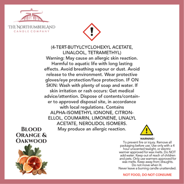 Blood Orange & Oakwood - safety label, ingredients and warnings