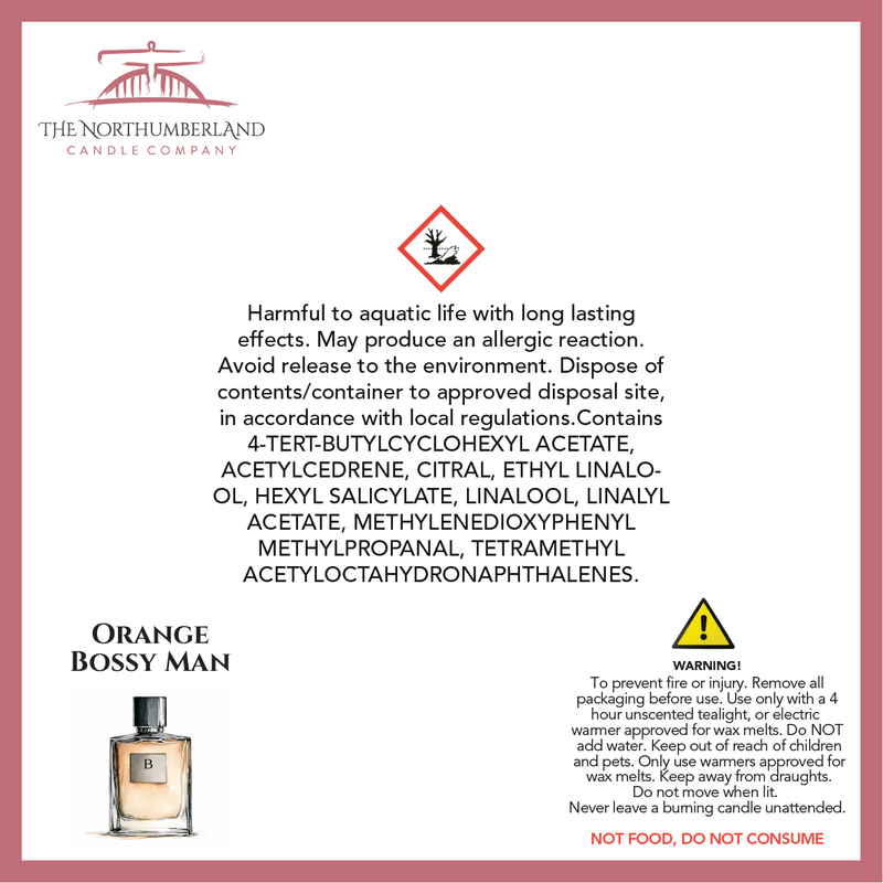 Bossy Orange Man 50g Snap Bar - safety label, ingredients and warnings