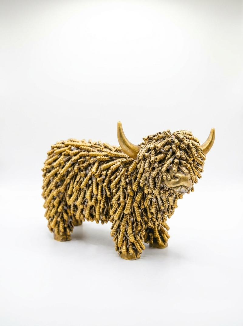 Highland Cow Bronze/Gold Colour Figurine Home Decor  Polyresin Hand-Finished Unique Charm Vintage Style