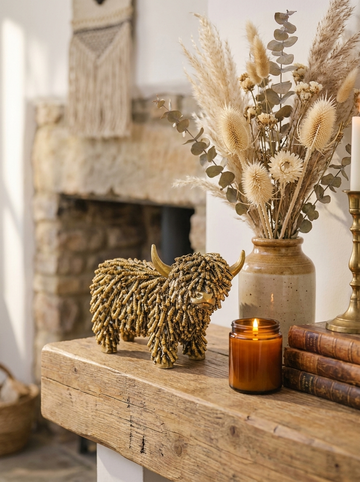 Highland Cow Bronze/Gold Colour Figurine Home Decor  Polyresin Hand-Finished Unique Charm Vintage Style