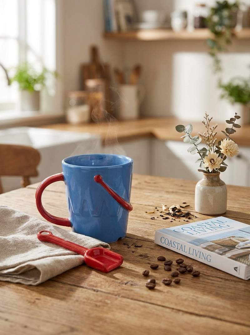 Ceramic Bucket Shaped Mug and Spade Spoon