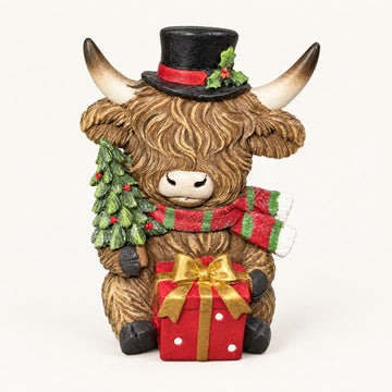 Highland Cow Christmas Figurine, Seated