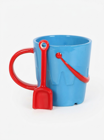 Ceramic Bucket Shaped Mug and Egg Cups with Spade Spoons Bundle