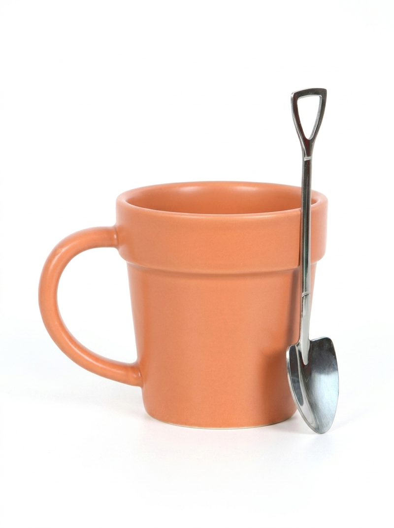 Ceramic Pot Mug & Shovel Spoon