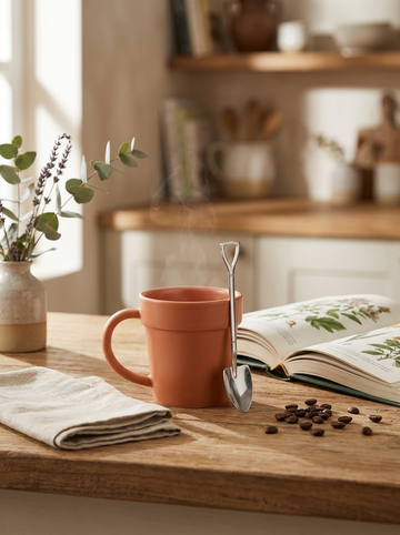Ceramic Pot Mug & Shovel Spoon