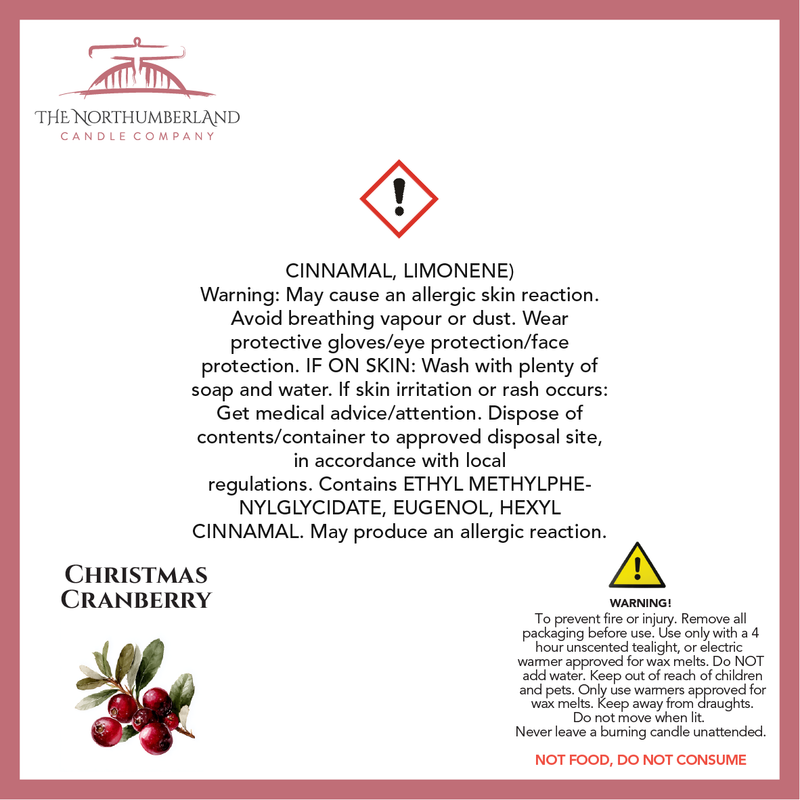 Christmas Cranberry 50g Snap Bar - safety label, ingredients and warnings