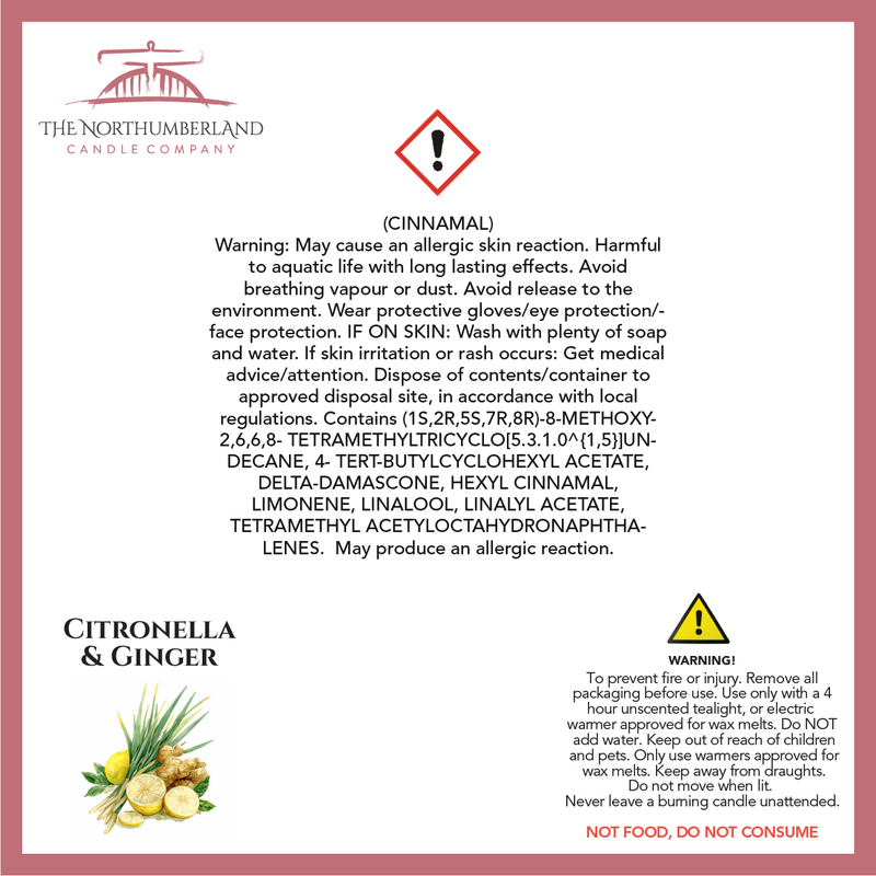Citronella & Ginger - safety label, ingredients and warnings