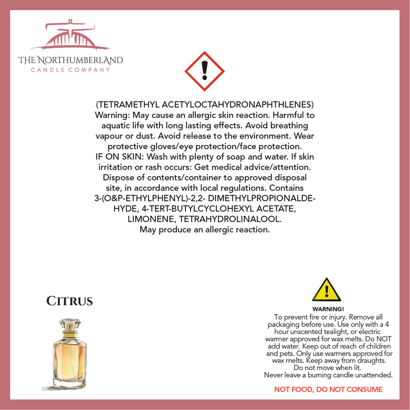 Citrus 50g Snap Bar - safety label, ingredients and warnings