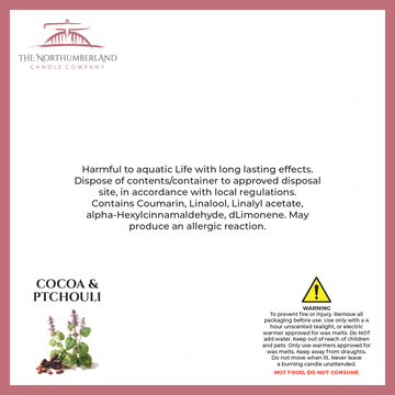 Cocoa & Patchouli 50g Snap Bar - safety label, ingredients and warnings