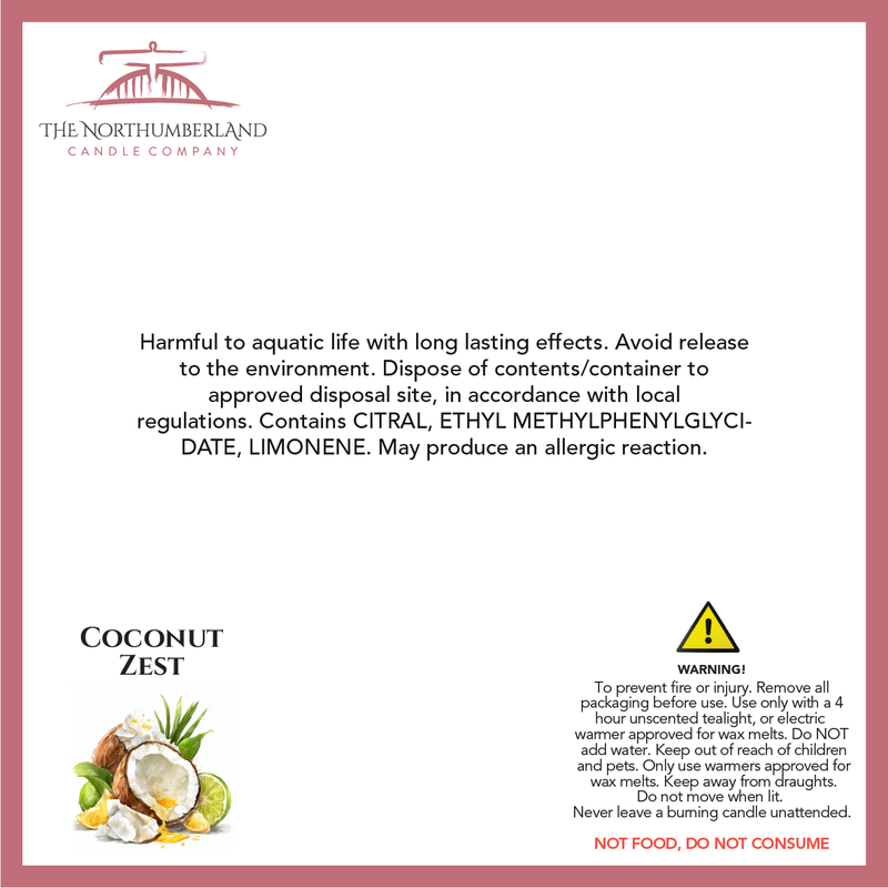 Coconut Zest 50g Snap Bar - safety label, ingredients and warnings