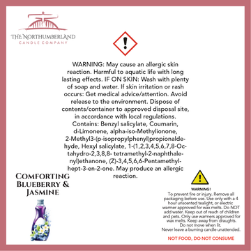 Comforting Blueberry & Jasmine 50g Snap Bar - safety label, ingredients and warnings