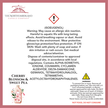 Cherry Blossom & Sweet Pea 50g Snap Bar - safety label, ingredients and warnings