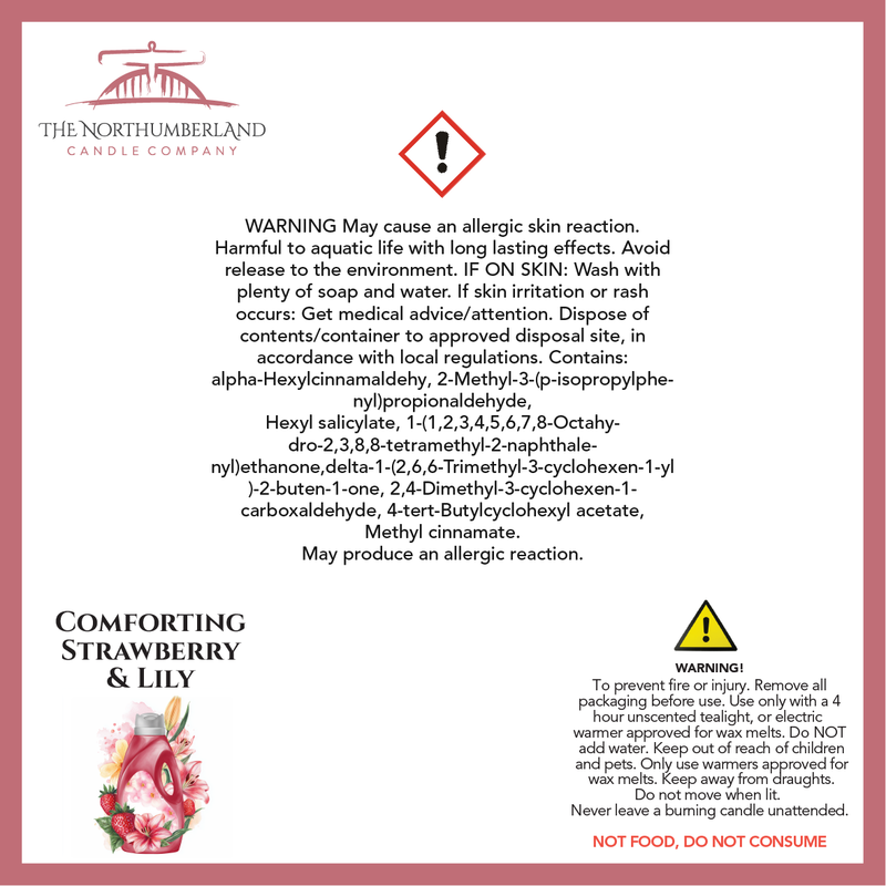 Comforting Strawberry & Lilly 50g Snap Bar - safety label, ingredients and warnings