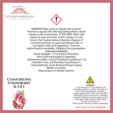 Comforting Strawberry & Lilly 50g Snap Bar - safety label, ingredients and warnings